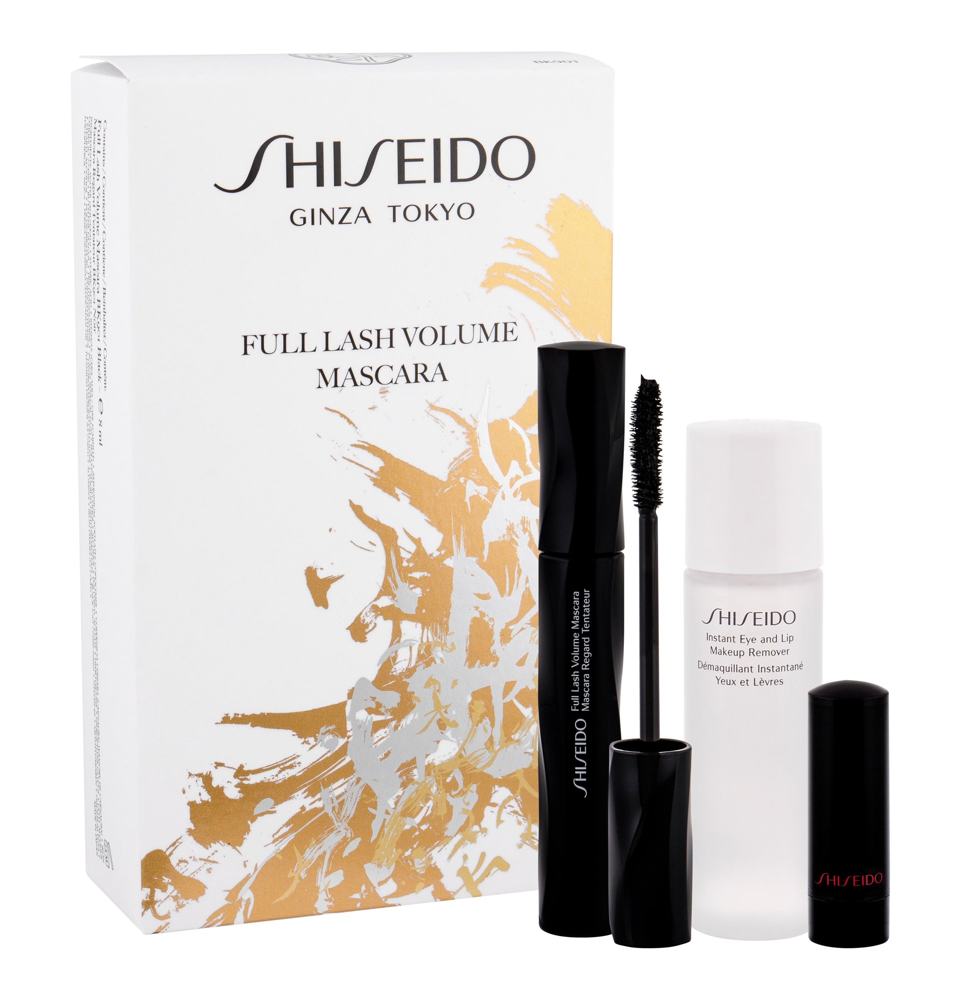 Shiseido Full Lash 8ml Full Lash Volume Mascara 8 ml + Instant Eye And Lip Makeup Remover 30 ml + Lipstick Rouge Rouge 2,5 g RD301 Ruby Copper blakstienų tušas Rinkinys (Pažeista pakuotė)