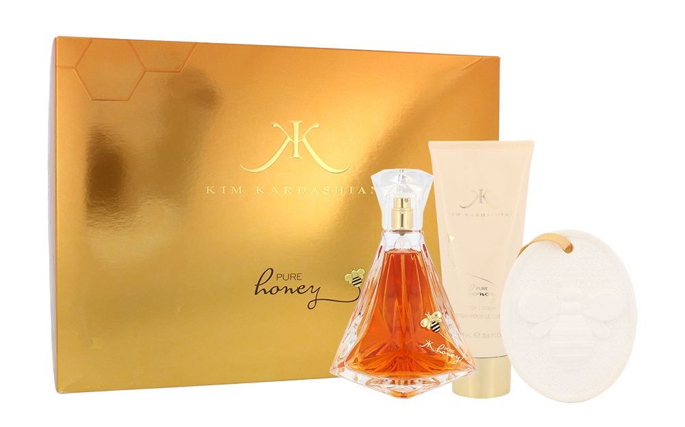 Kim Kardashian Pure Honey 100ml Edp 100 ml + Body lotion 100 ml + Fragrant decoration Kvepalai Moterims EDP Rinkinys (Pažeista pakuotė)