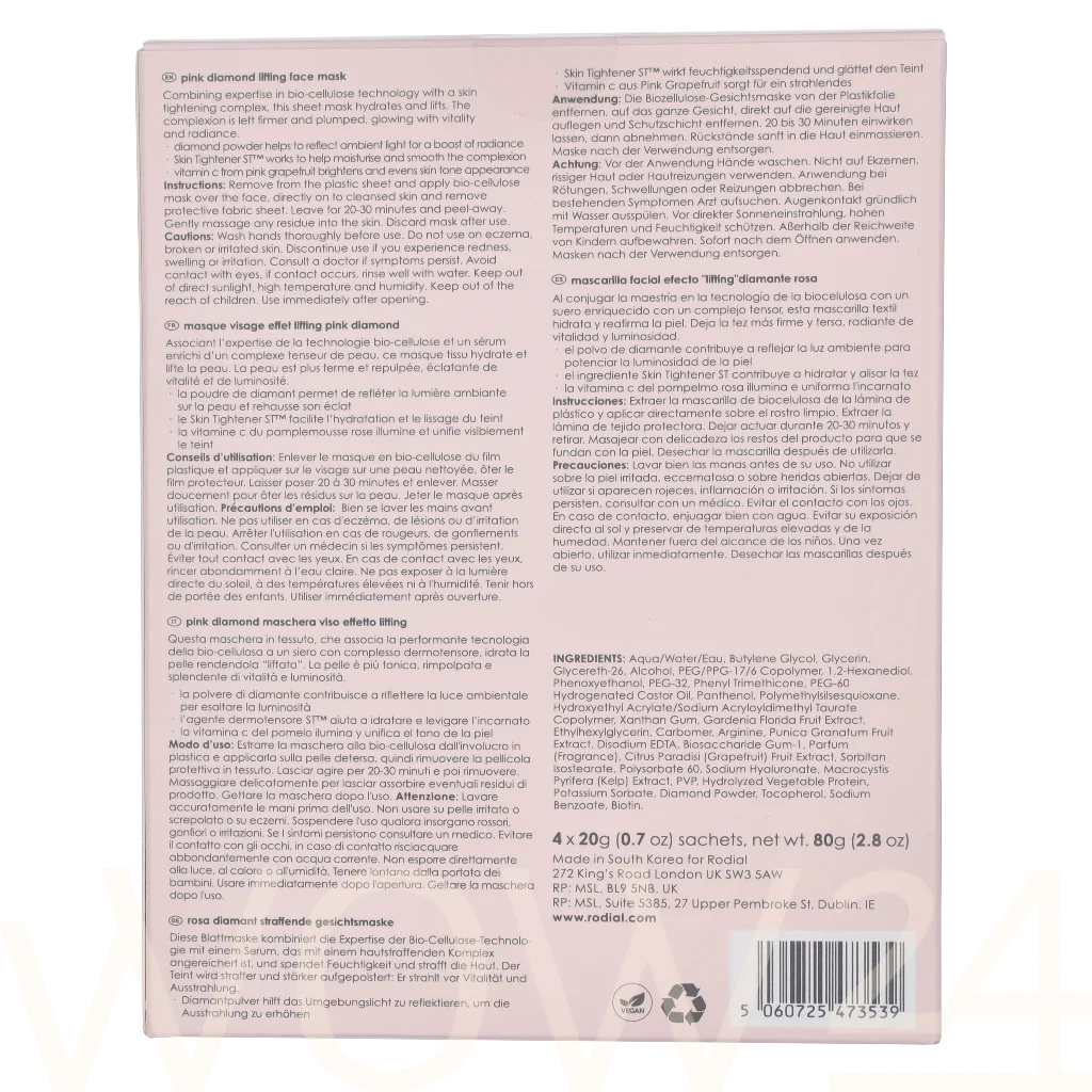 Rodial Rodial Pink Diamond Lifting Face Mask 80 g natūrali veido odos priežiūros priemonė