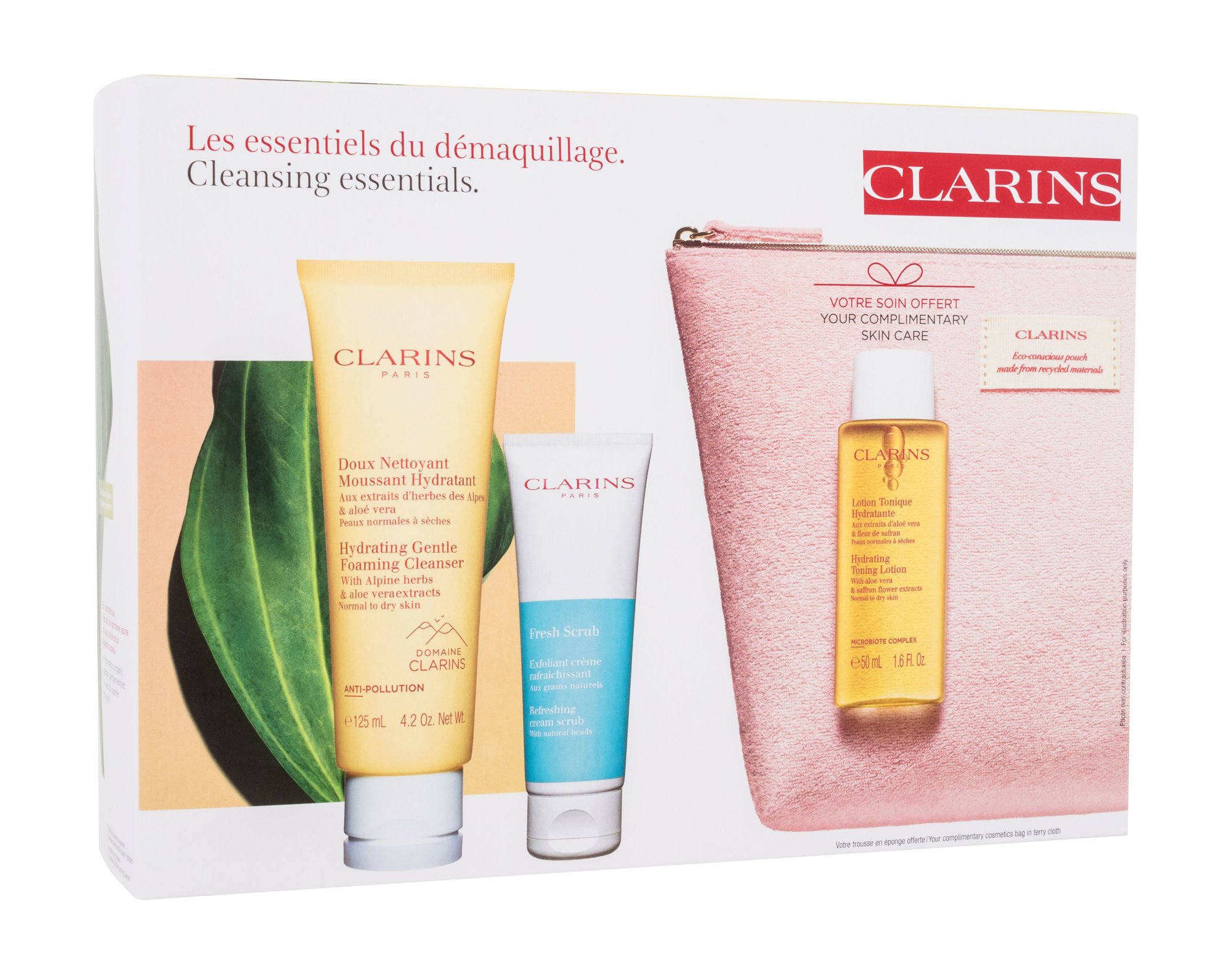 Clarins Cleansing Essentials 125ml Hydrating Gentle Foaming Cleanser 125 ml + Fresh Scrub 50 ml + Hydrating Toning Lotion 50 ml + Cosmetic Bag veido kremas Rinkinys