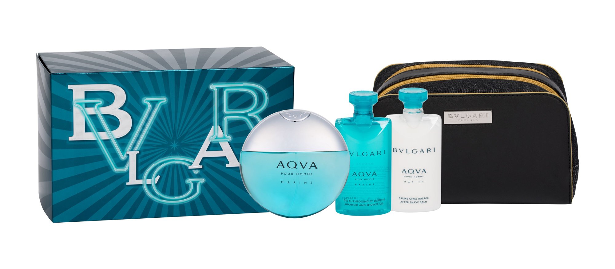 Bvlgari Aqva Pour Homme Marine 100ml Edt 100 ml + After Shave Balm 75 ml + Shower Gel 75 ml + Cosmetic Bag Kvepalai Vyrams EDT Rinkinys