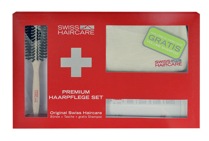 Swiss Haircare Premium 1vnt Round Brush + Bag + 200ml Volume Shampoo plaukų šepetys Rinkinys (Pažeista pakuotė)