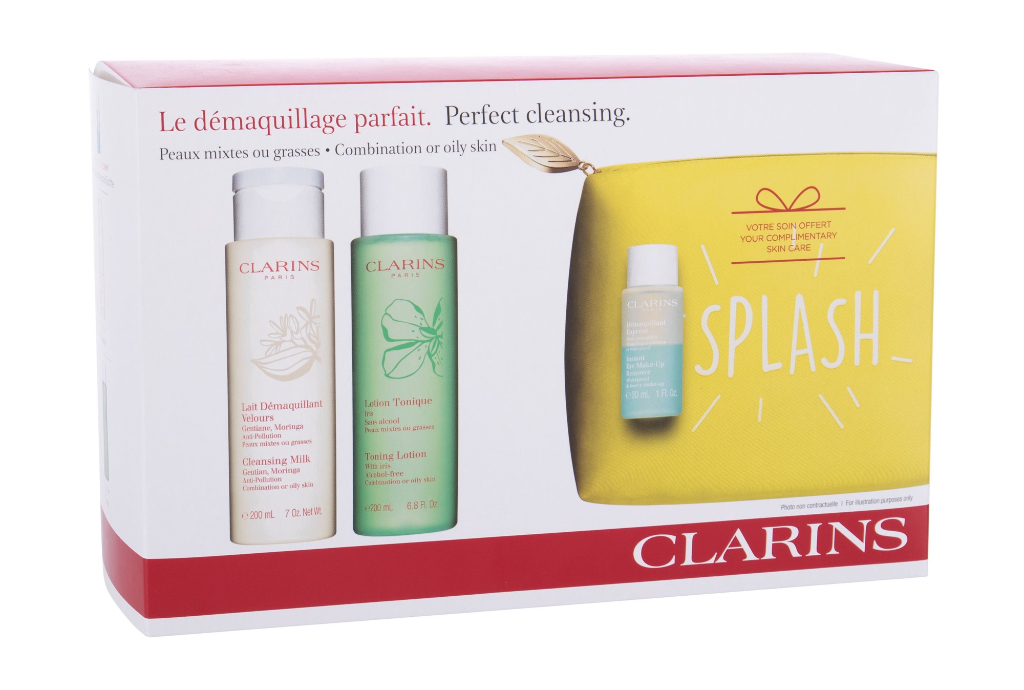 Clarins Cleansing Milk With Gentian 200ml Cleansing Milk 200 ml + Toning Lotion 200 ml + Eye MakeUp Remover 30 ml + Cosmetic Bag veido pienelis  Rinkinys