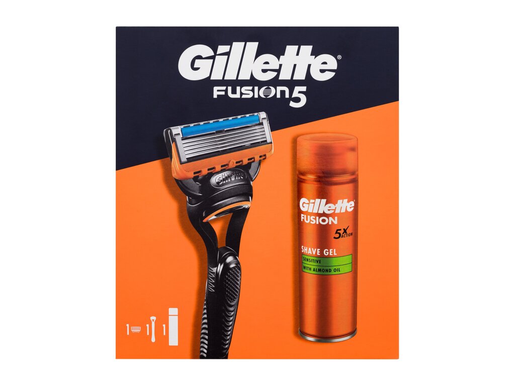 Gillette Fusion5 1vnt Fusion5 1 pc Razor + Fusion Shaving Gel Sensitive 200 ml skustuvas Rinkinys (Pažeista pakuotė)