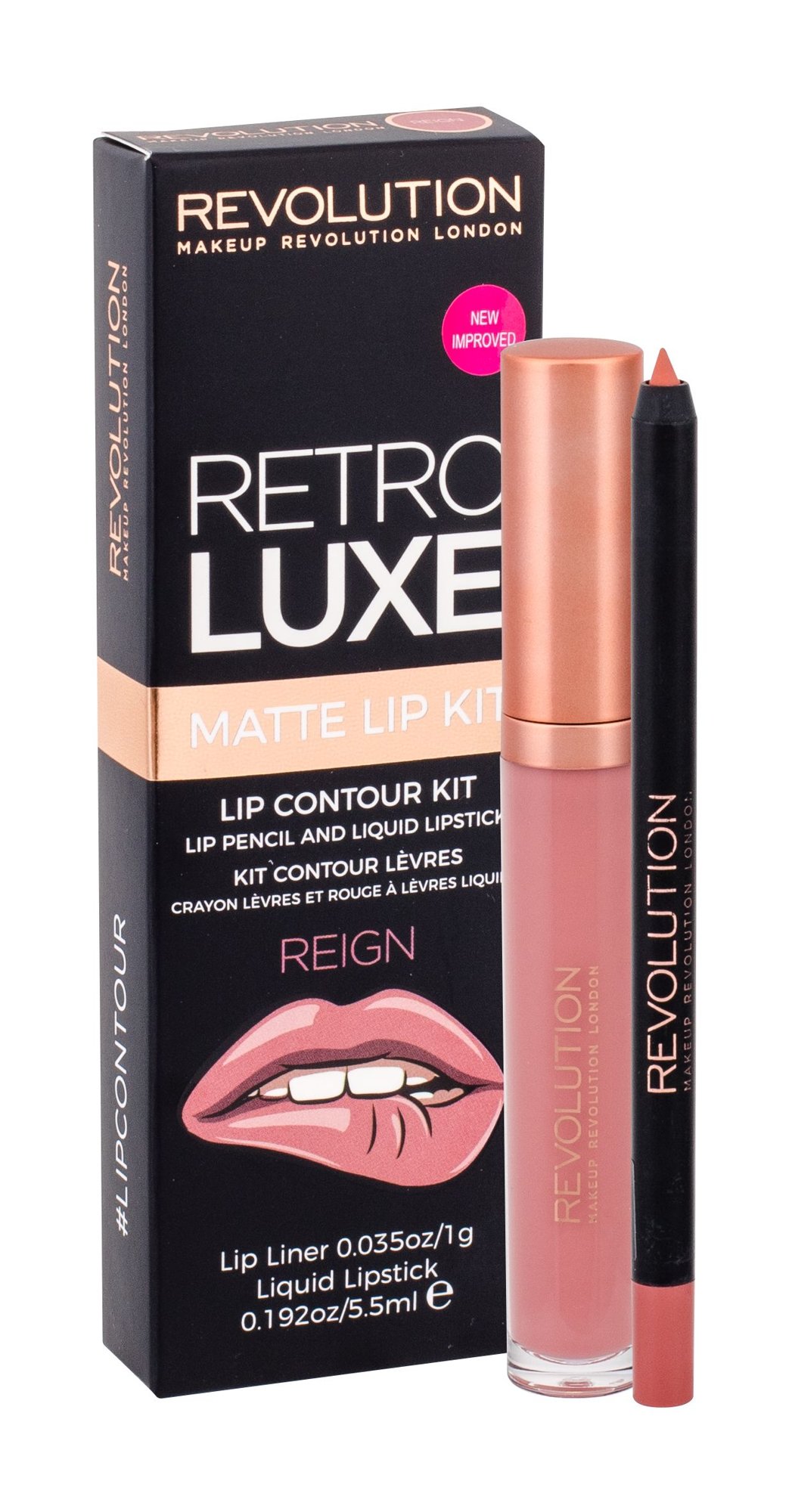 Makeup Revolution London Retro Luxe Matte Lip Kit 5,5ml Liquid Lipstick 5,5 ml + Lip Contour Pencil 1 g lūpdažis Rinkinys
