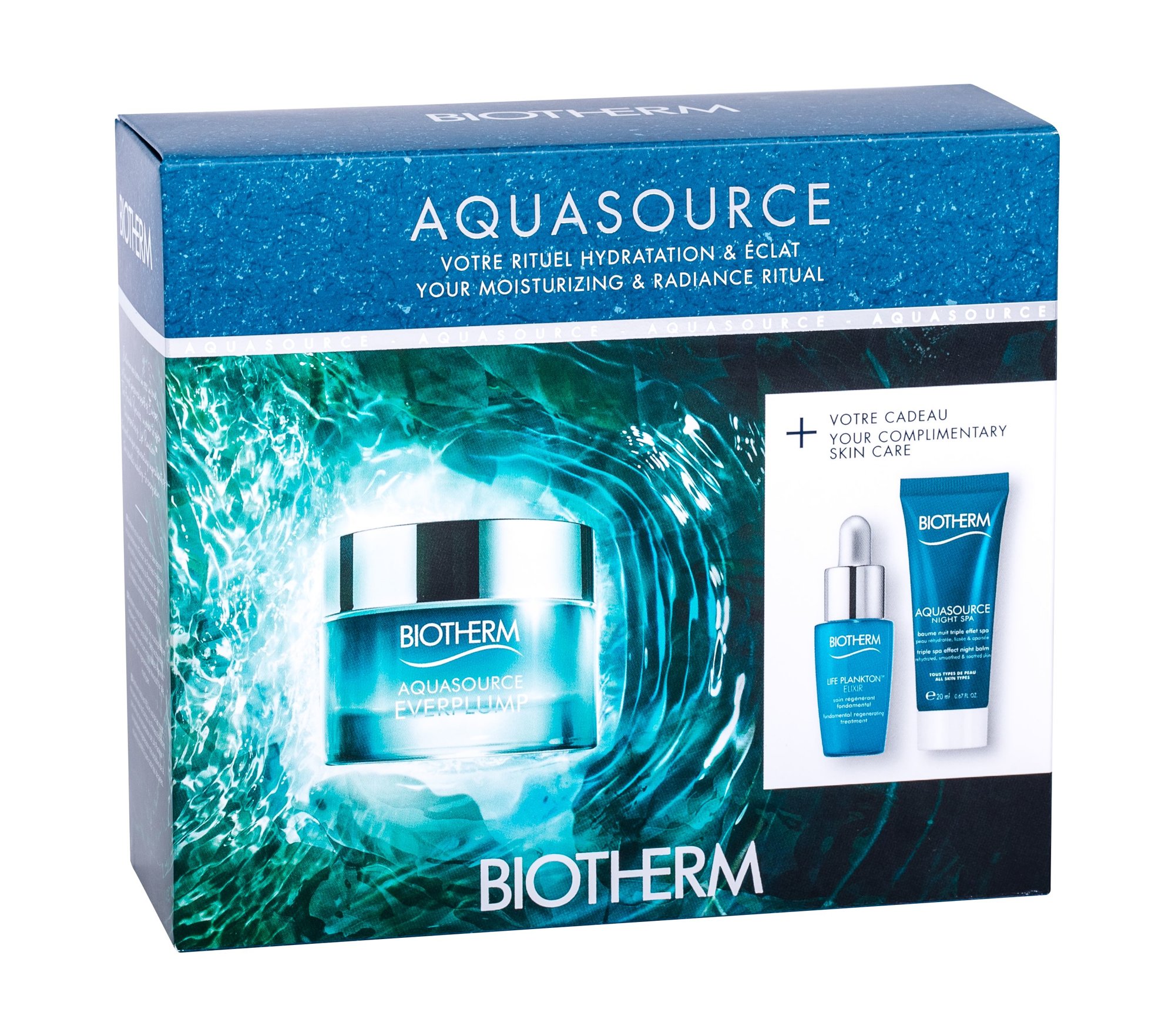 Biotherm Aquasource 50ml Daily Facial Care 50 ml + Facial Serum Life Plankton 7 ml + Aquasource Night Spa 20 ml veido gelis Rinkinys