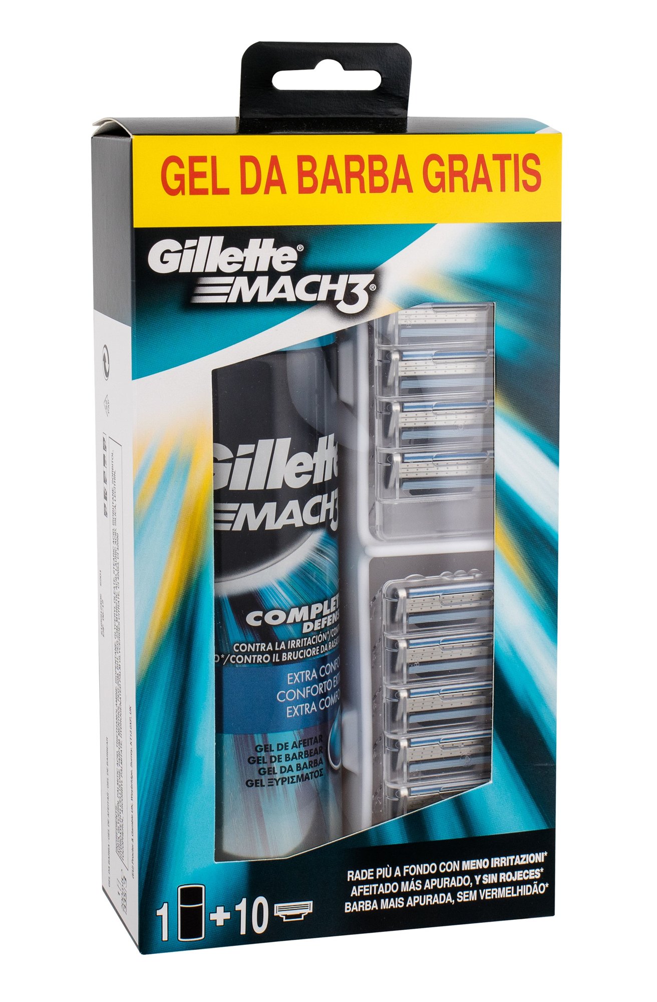 Gillette Mach3 Complete Defense 200ml Shave Gel 200 ml + Spare Heads 10 pcs skutimosi gelis Rinkinys (Pažeista pakuotė)