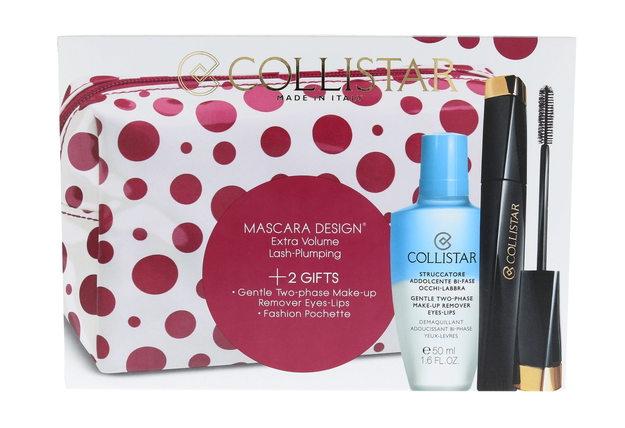 Collistar Art Design 11ml Mascara 11 ml + Make Up Remover Gentle Two Phase 50 ml + Cosmetic Bag blakstienų tušas Rinkinys (Pažeista pakuotė)