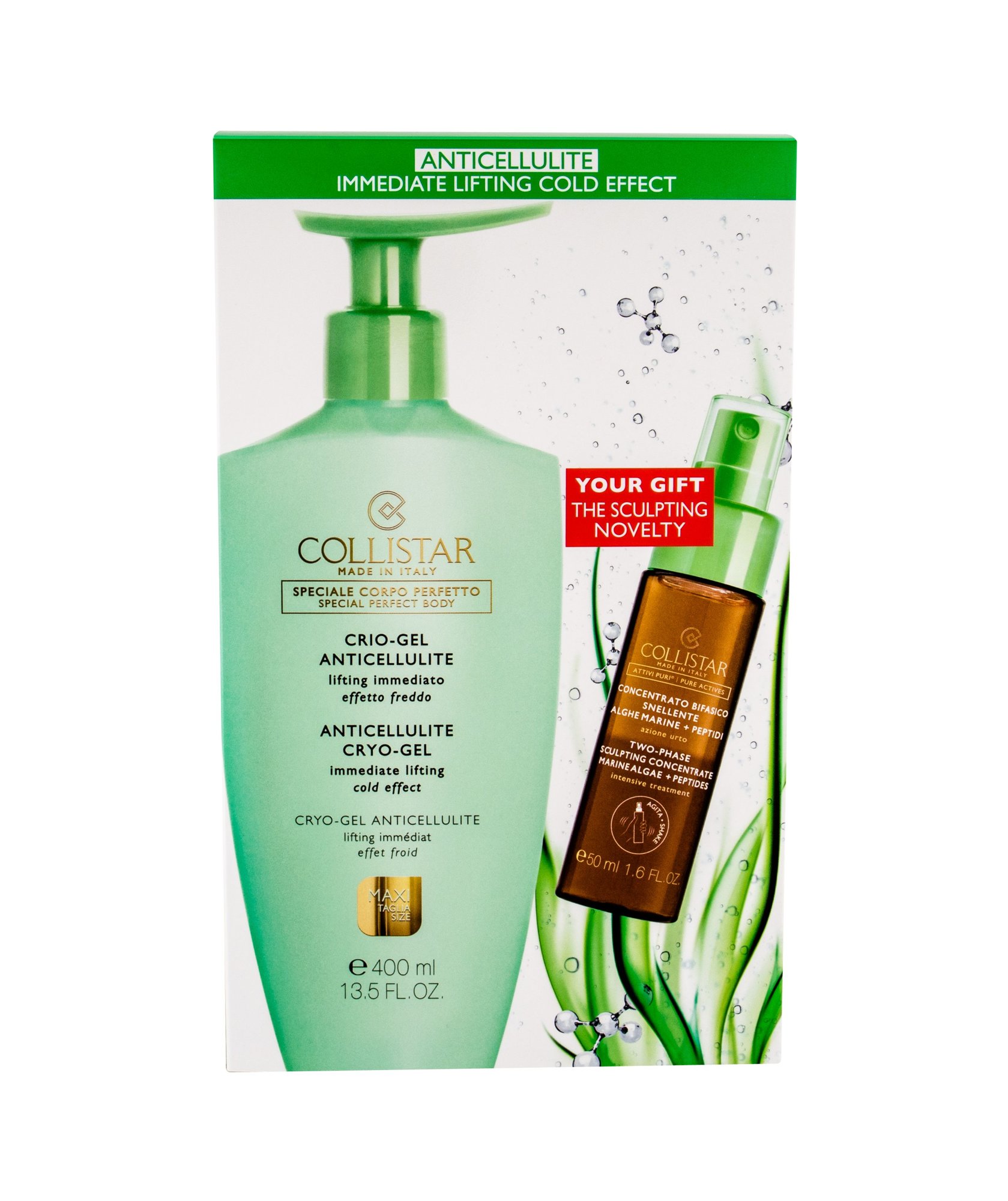 Collistar Special Perfect Body Anticellulite Cryo Gel 400ml Cryo-Gel 400 ml + Pure Actives Two-Phase Sculpting Concentrate 50 ml priemonė celiulitui ir strijoms Rinkinys