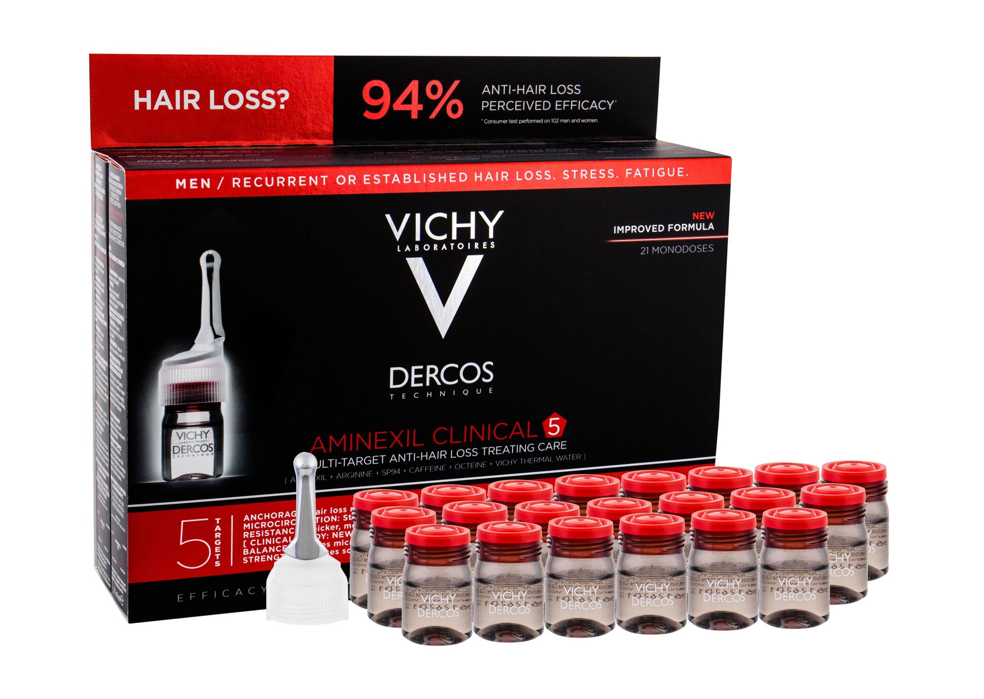 Vichy Dercos Aminexil Clinical 5 21x6ml priemonė nuo plaukų slinkimo (Pažeista pakuotė)