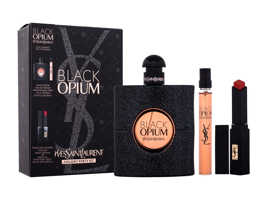 Yves Saint Laurent Black Opium 90ml Edp 90 ml + Edp 10 ml + Lipstick Rouge Pur Couture 2 g 308 Kvepalai Moterims EDP Rinkinys