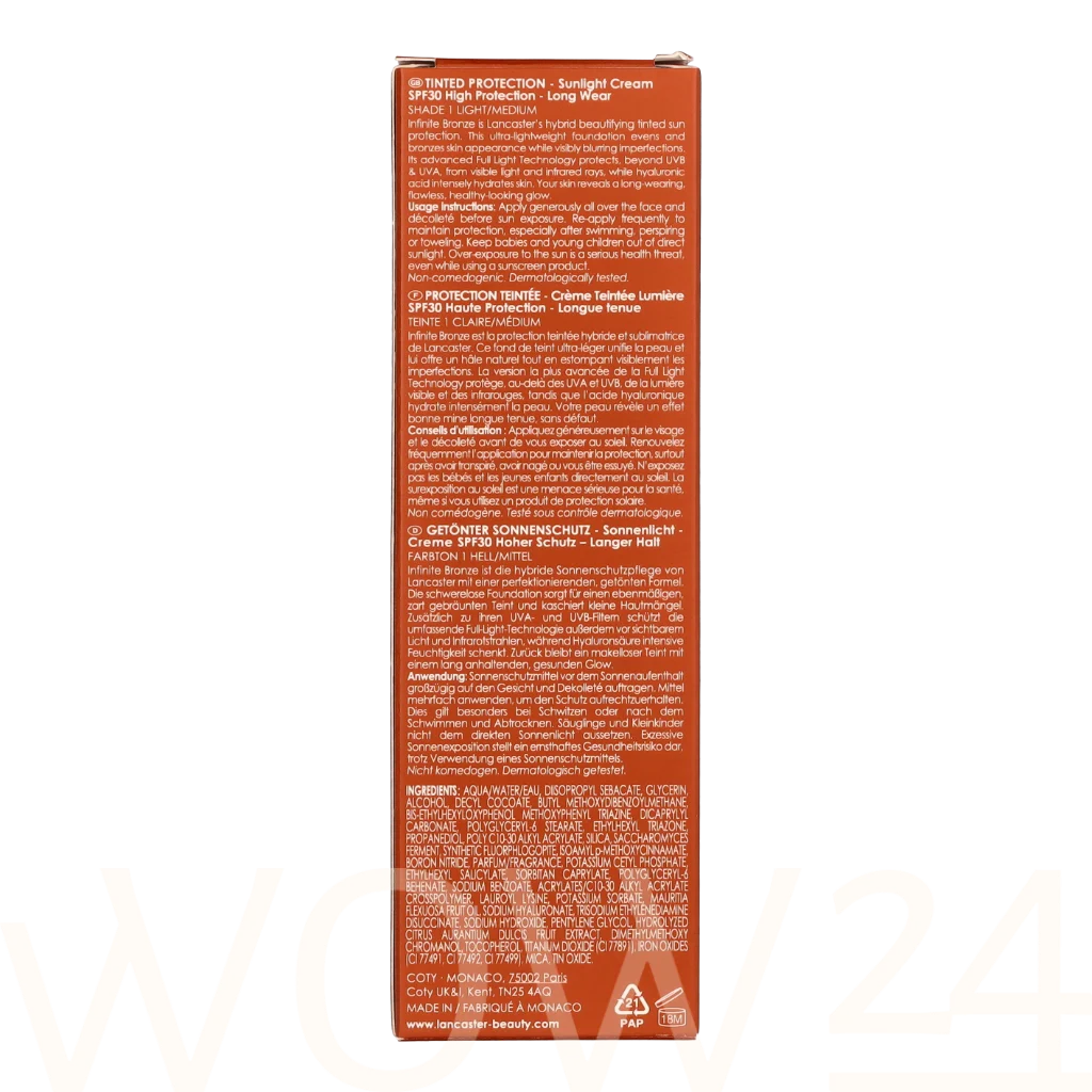 Lancaster Lancaster Infinite Bronze Sunlight Cream SPF30 50 ml makiažo pagrindas