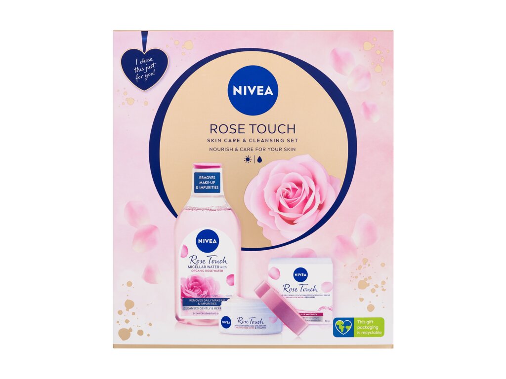 Nivea Rose Touch 400ml Micellar Water Rose Touch 400 ml + Daily Gel-Cream Rose Touch 50 ml micelinis vanduo Rinkinys (Pažeista pakuotė)