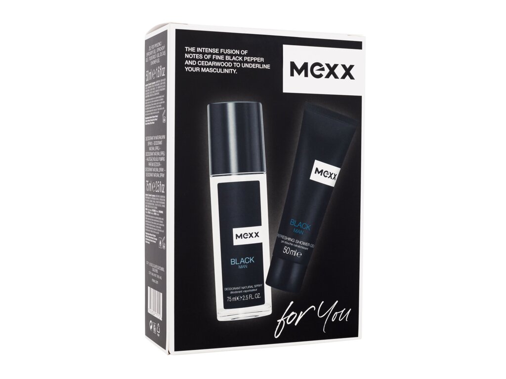 Mexx Black 75ml Deodorant 75 ml + Shower Gel 50 ml dezodorantas Rinkinys (Pažeista pakuotė)