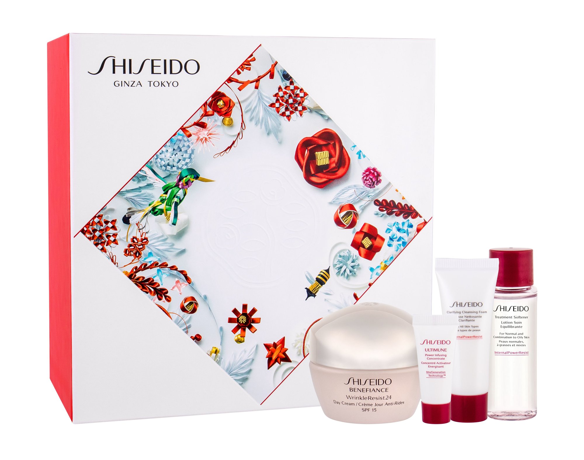 Shiseido Benefiance Wrinkle Resist 24 Day Cream SPF15 50ml Daily Facial Care SPF15 50 ml + Facial Serum ULTIMUNE 5 ml + Clarifying Cleansing Foam 15 ml + Treatment Softener 30 ml dieninis kremas Rinkinys