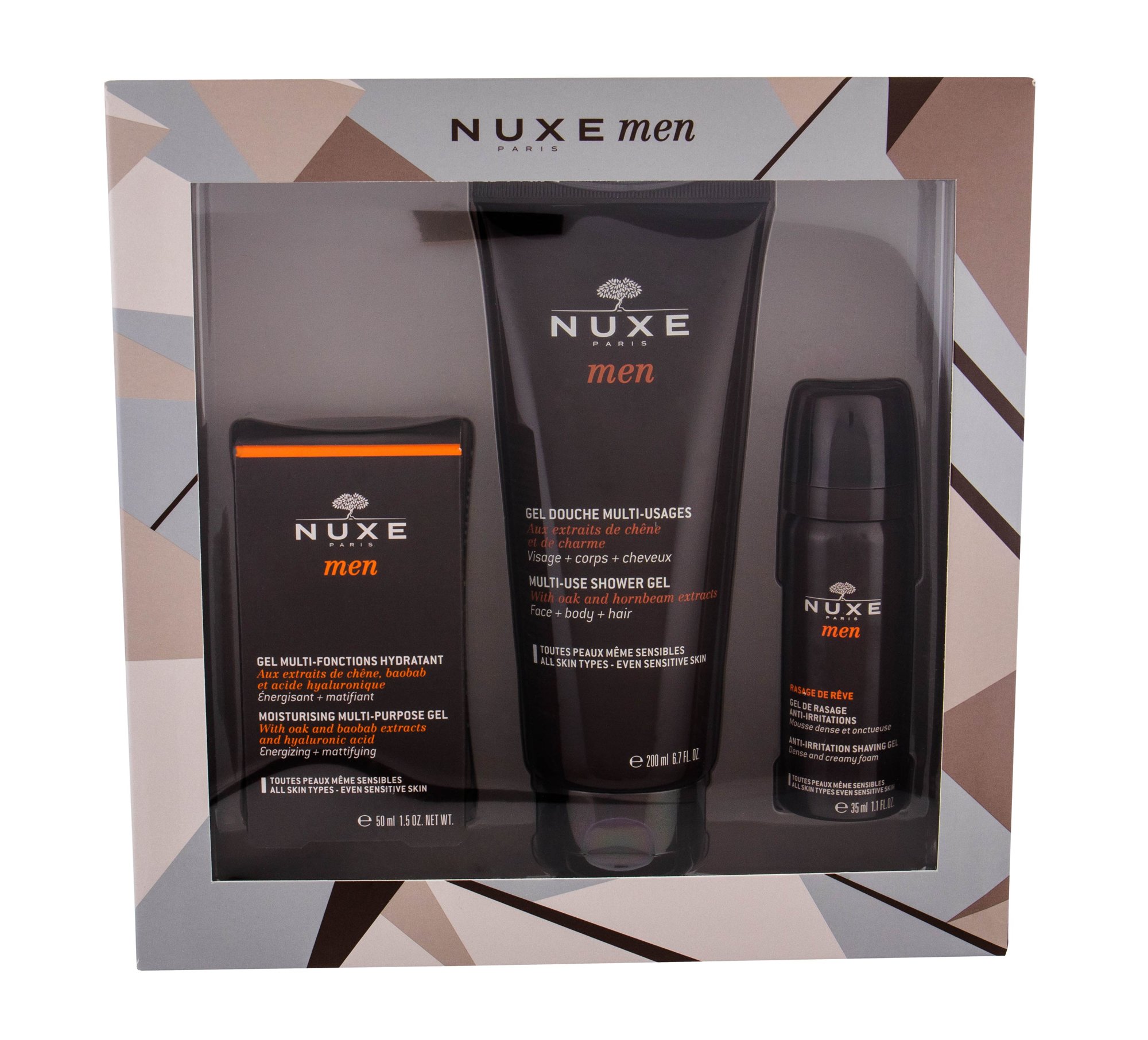 Nuxe Men 50ml Hydrating Gel 50 ml + Shower Gel 200 ml + Shaving Gel 35 ml veido gelis Rinkinys