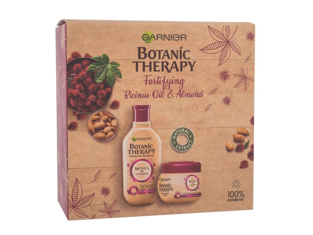 Garnier Botanic Therapy Ricinus Oil & Almond 250ml Botanic Therapy Fortifying Shampoo 250 ml + Botanic Therapy Fortifying Mask 300 ml šampūnas Rinkinys (Pažeista pakuotė)