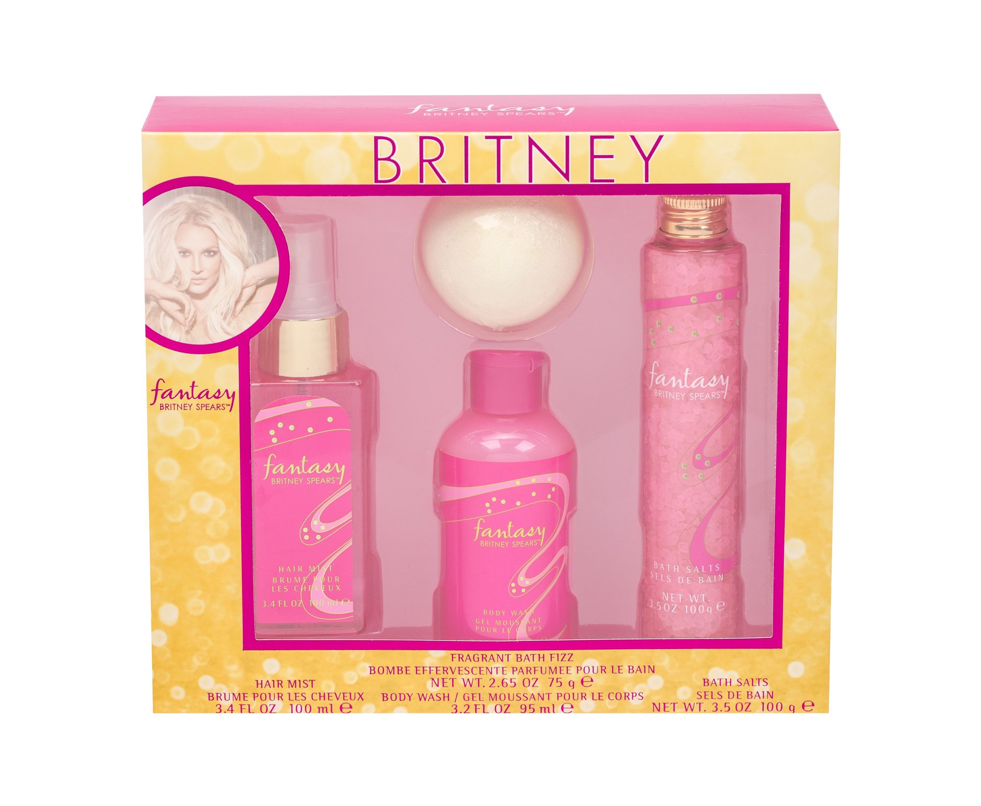 Britney Spears Fantasy 100ml Hair Mist 100 ml + Bath Fizzer 75 g + Shower Gel 95 ml + Bath Salt 100 g Kvepalai Moterims Plaukų dulkės Rinkinys