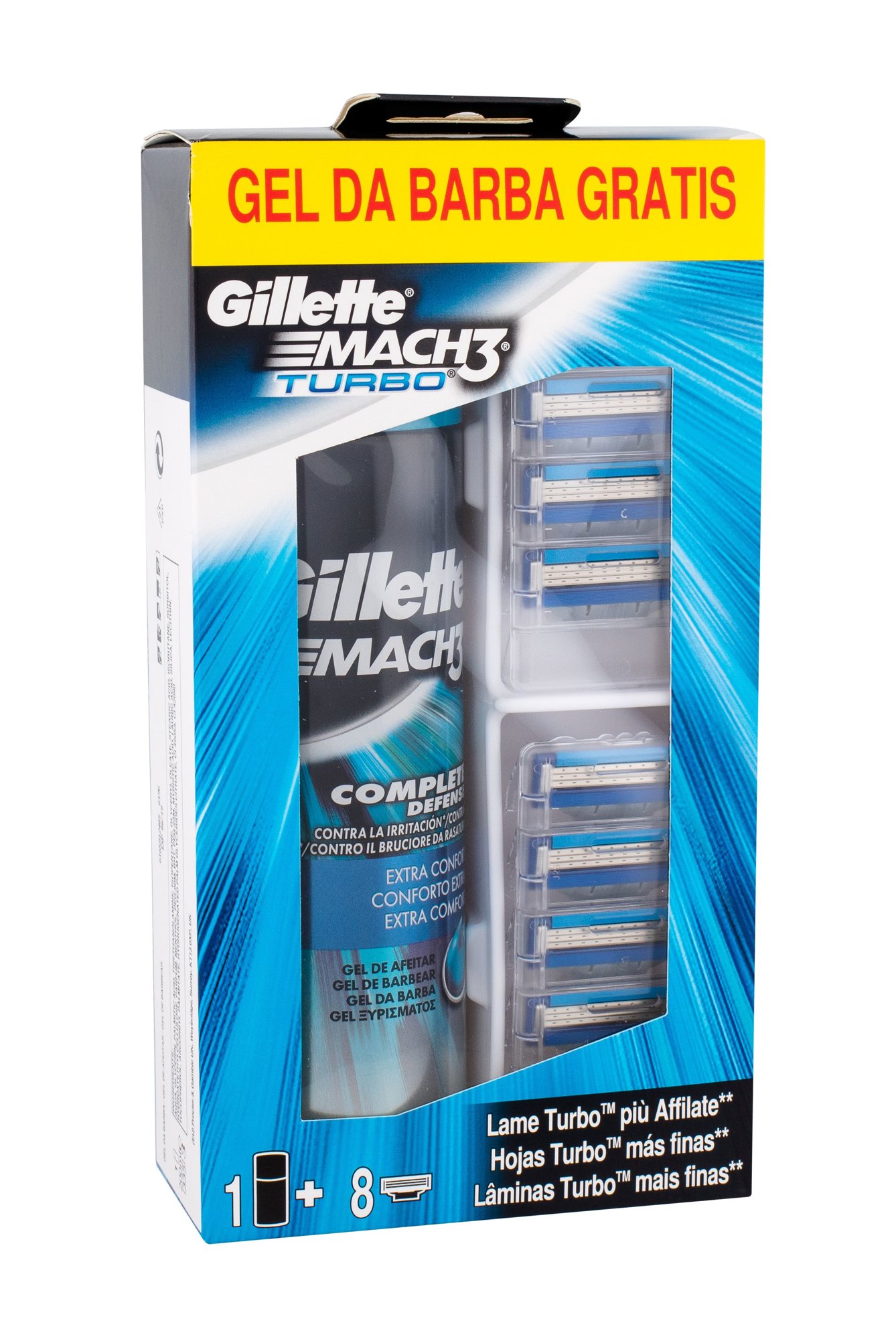 Gillette Mach3 Turbo 8vnt Spare Heads 8 pcs + Shave Gel Extra Comfort 200 ml skustuvo galvutė Rinkinys