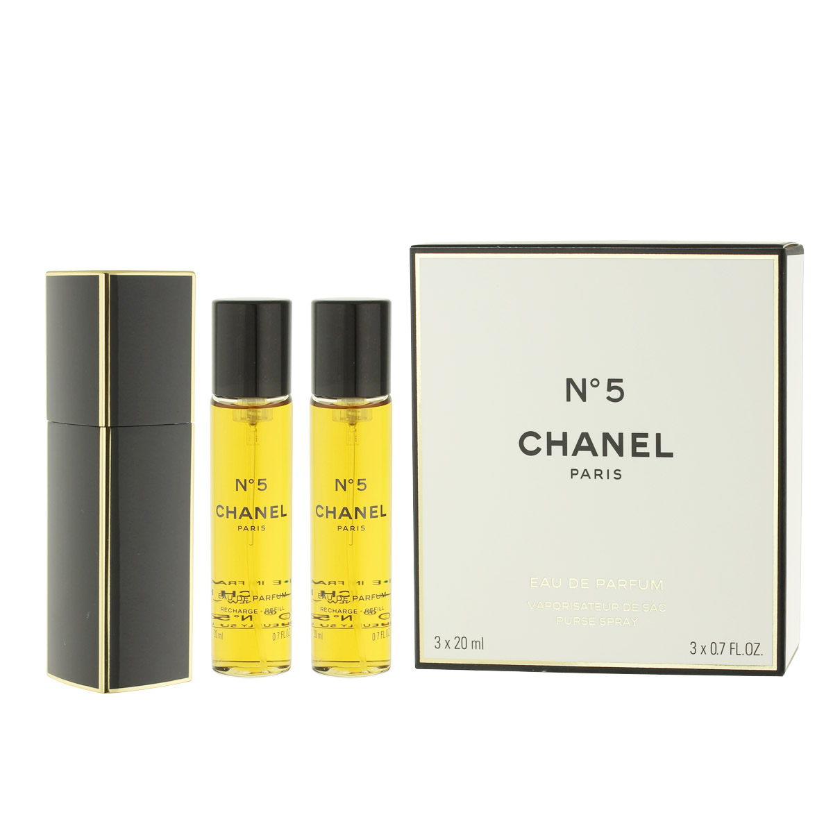 Chanel No 5 Eau de Parfum Chanel No 5 EDP Refillable 20 ml + EDP Refill 2 x 20 ml (woman) kvepalų mėginukas Moterims Rinkinys