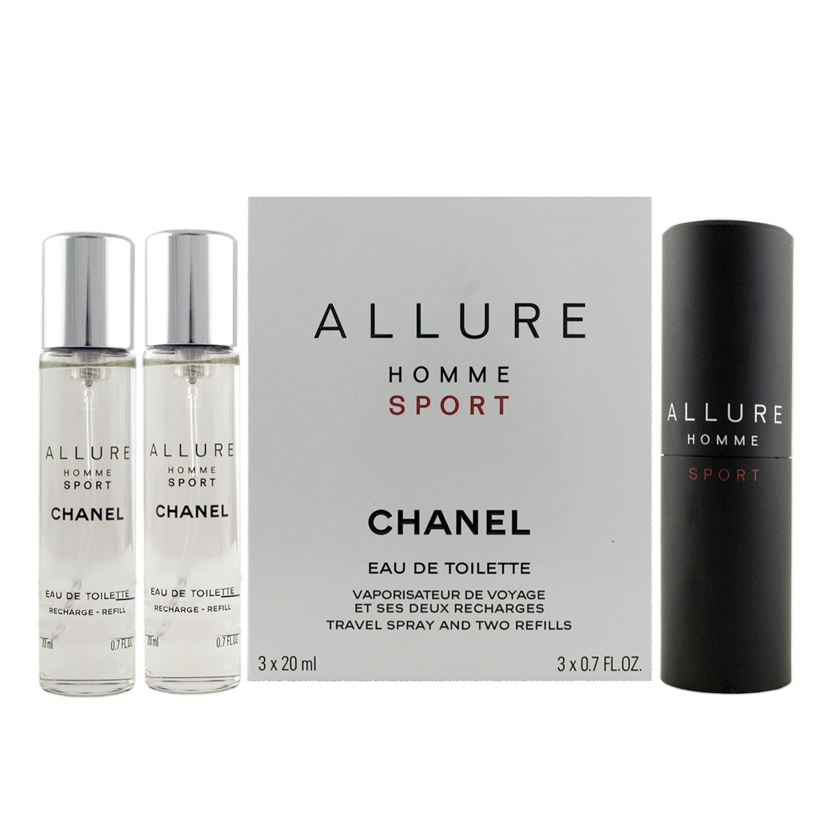 Chanel Allure Homme Sport 60ml Chanel Allure Homme Sport EDT Refillable 20 ml + EDT Refill 2 x 20 ml (man) Kvepalai Vyrams Rinkinys