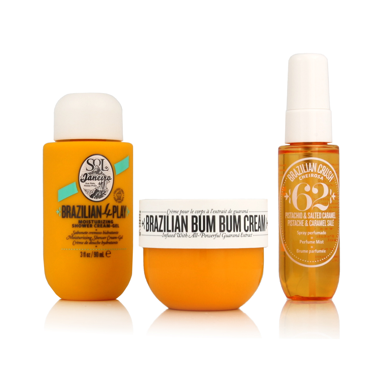 Sol de Janeiro Brazilian Bum Bum Summer Jet Set 30ml Body Mist Brazilian Crush 30 ml + Brazilian 4Play Moisturizing Shower Cream-Gel 90 ml + Brazilian Bum Bum Cream 50 ml + Cosmetic Bag kvepalai Moterims Kūno pur&scaron;kikliai Rinkinys