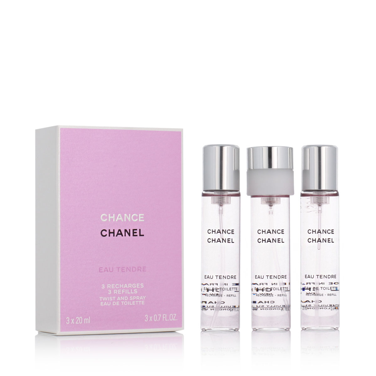 Chanel Chance Eau Tendre 60ml Chanel Chance Eau Tendre EDT 3 x 20 ml pocket spray refill W Kvepalai Moterims Rinkinys