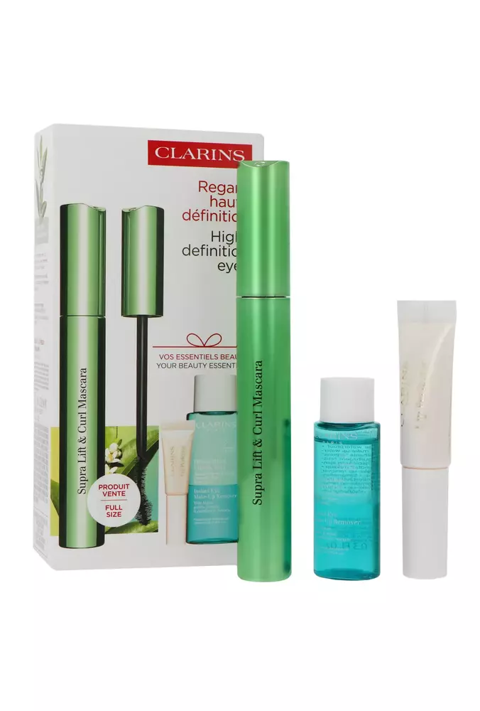 Clarins Mascara Supra lift & Curl 8ml + Instant Eye Makeup Remover 10ml + Natural Lip Perfector N. 20 8ml   Moterims Rinkinys