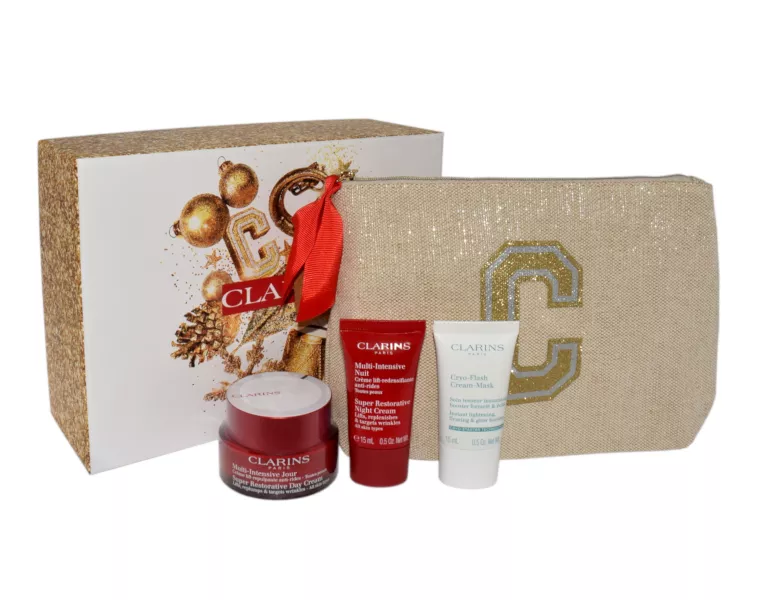 Clarins Multi-Intensive Day Cream 50ml + Super Restorative Night Cream 15ml + Cryo Flash Cream Mask 15ml + Pouch