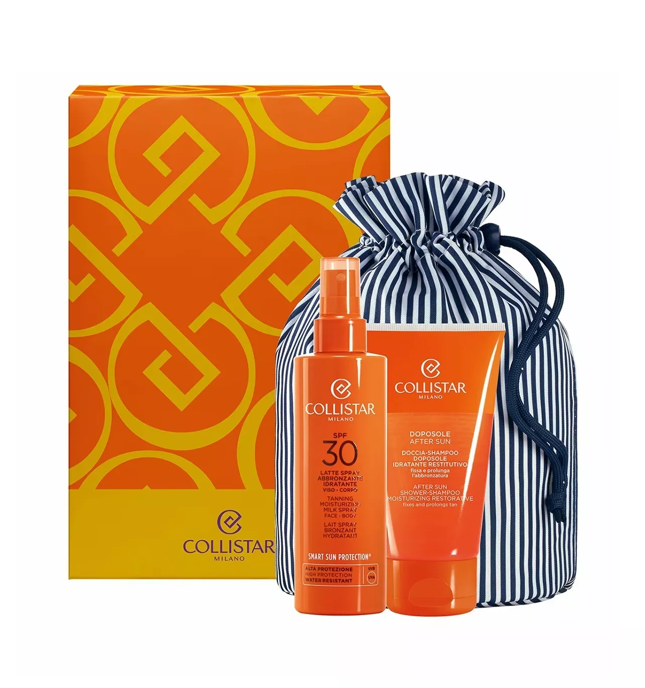 Collistar Moisturizing Tanning Milk Spray Spf30 200ml + After Sun Shower - Shampoo 150ml + Pouch
