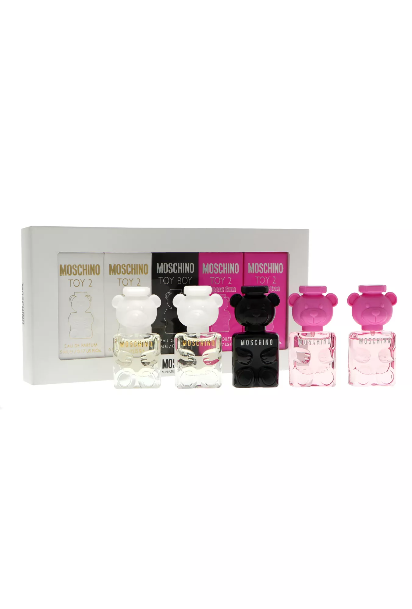 Moschino Set Moschino: Toy 2 Bubble Gum, Eau De Parfum, Unisex, 2 pcs, 5 ml + Toy 2, Eau De Parfum, Unisex, 2 pcs, 5 ml + Toy Boy, Eau De Parfum, Unisex, Kvepalai Unisex