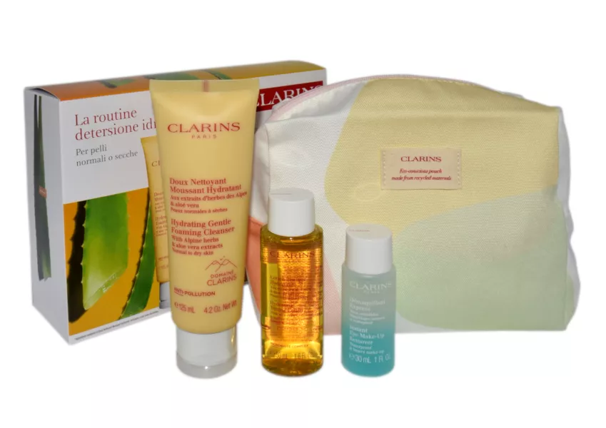 Clarins Foaming Cleanser 125 ml + Lotion 50 ml + Demaquillant Express Yeux 30 ml + Cosmetics Bag