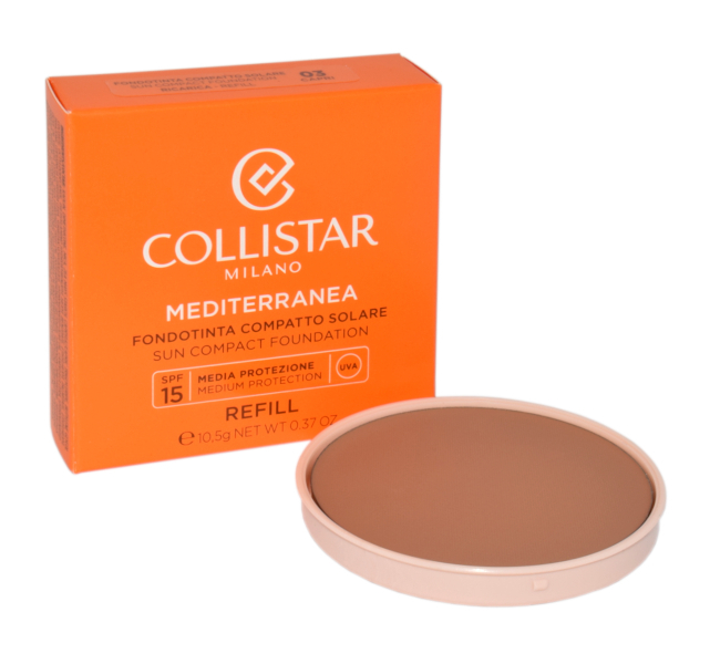 Collistar Mediterranea Sun Compact Foundation Spf15 03 Capri Refill 10, makiažo pagrindas