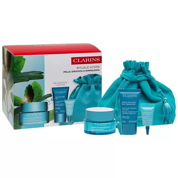 Set Clarins Hydra-Essentiel Face Cream 50ml + Face Mask 15ml + Lip Scrub 3ml + Cosmetic Bag Dekoratyvinė kosmetika Moterims