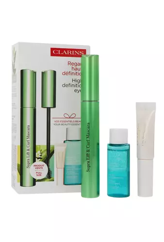 Clarins Mascara Supra lift & Curl 8ml + Instant Eye Makeup Remover 10ml + Natural Lip Perfector N. 20 8ml   Moterims Rinkinys