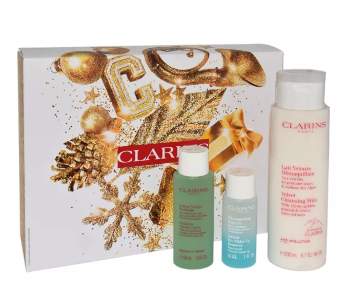 Clarins Velvet Cleansing Milk 200ml + Instant Eye Make-Up Remover 30ml + Purifying Toning Lotion