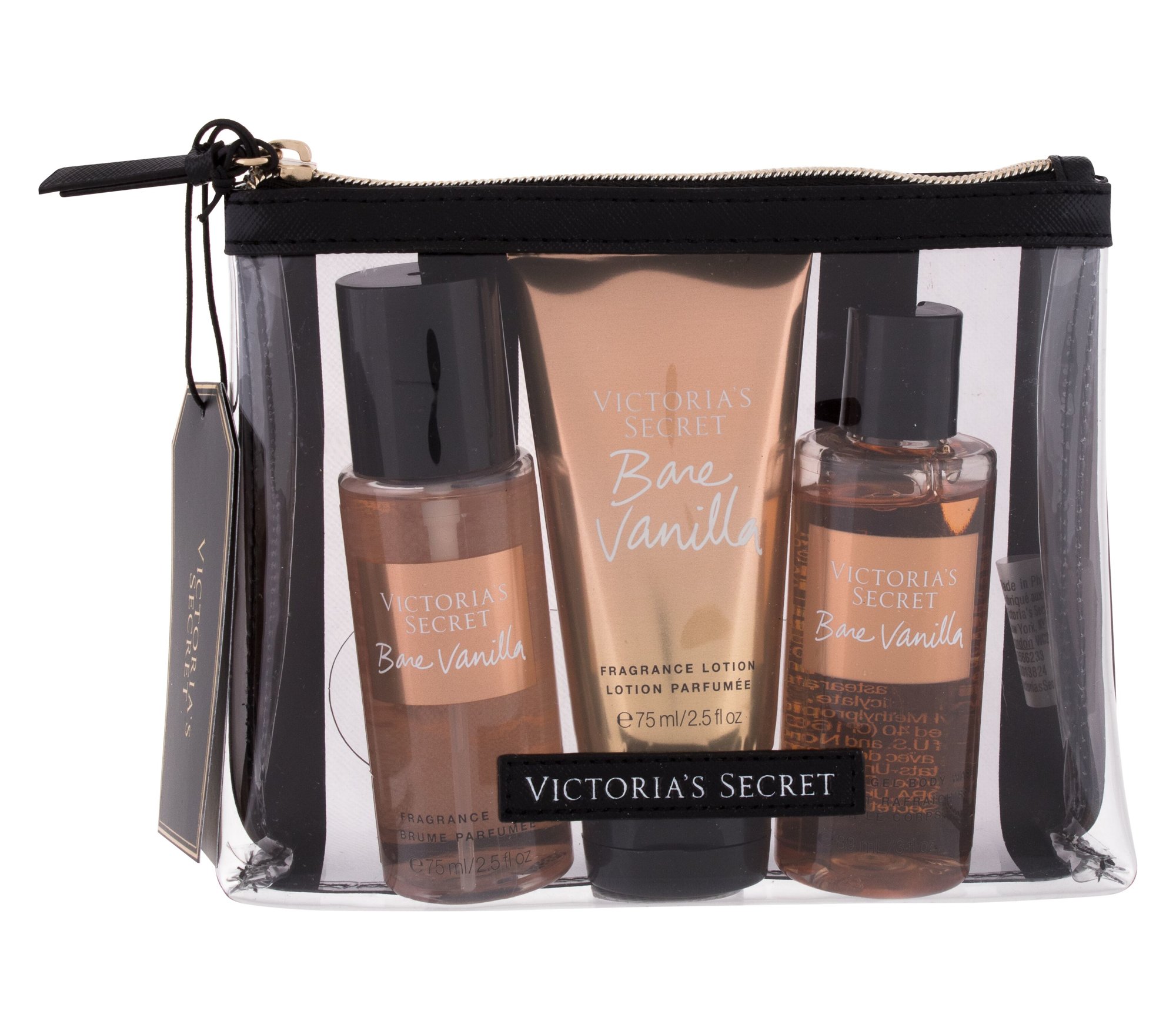 Victoria secret Bare Vanilla Kūno pur&scaron;kiklis 75 ml Body Spray 75 ml + Body Lotion 75 ml + Shower Gel 89 ml + Cosmetic Bag Set