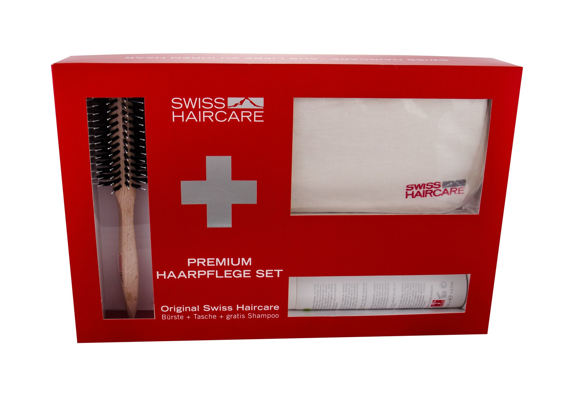 Swiss Haircare Premium 1vnt Round Brush + Bag + 200ml Volume Shampoo plaukų šepetys Rinkinys