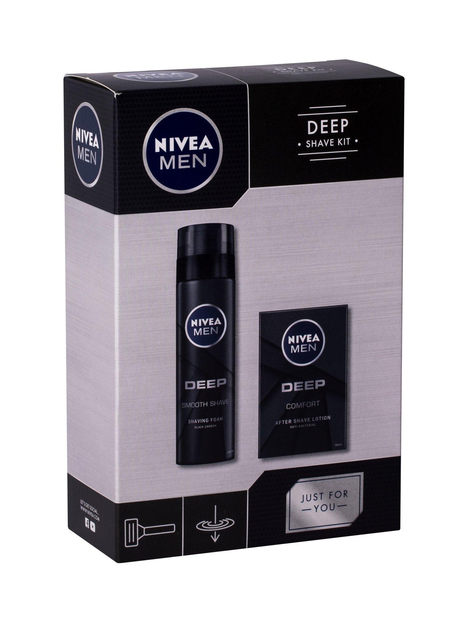 Nivea Men Deep Comfort 100ml Aftershave Lotion 100 ml + Shaving Foam 200 ml vanduo po skutimosi Rinkinys (Pažeista pakuotė)
