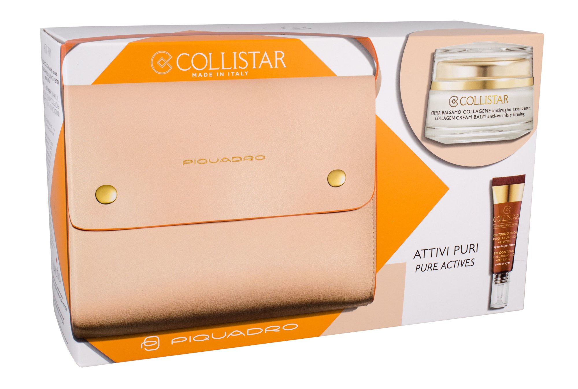 Collistar Pure Actives Collagen Cream Balm 50ml Daily Skin Care 50 ml + Eye Care 7,5 ml + Handbag dieninis kremas Rinkinys