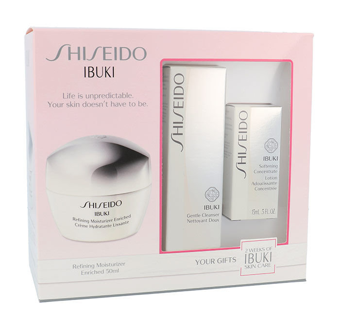 Shiseido Ibuki 50ml Refining Moisturizer Enriched Cream 50 ml + Gentle Cleansing Foam 30 ml + Soothing Emulsion Softening Concentrate 15 ml dieninis kremas Rinkinys (Pažeista pakuotė)