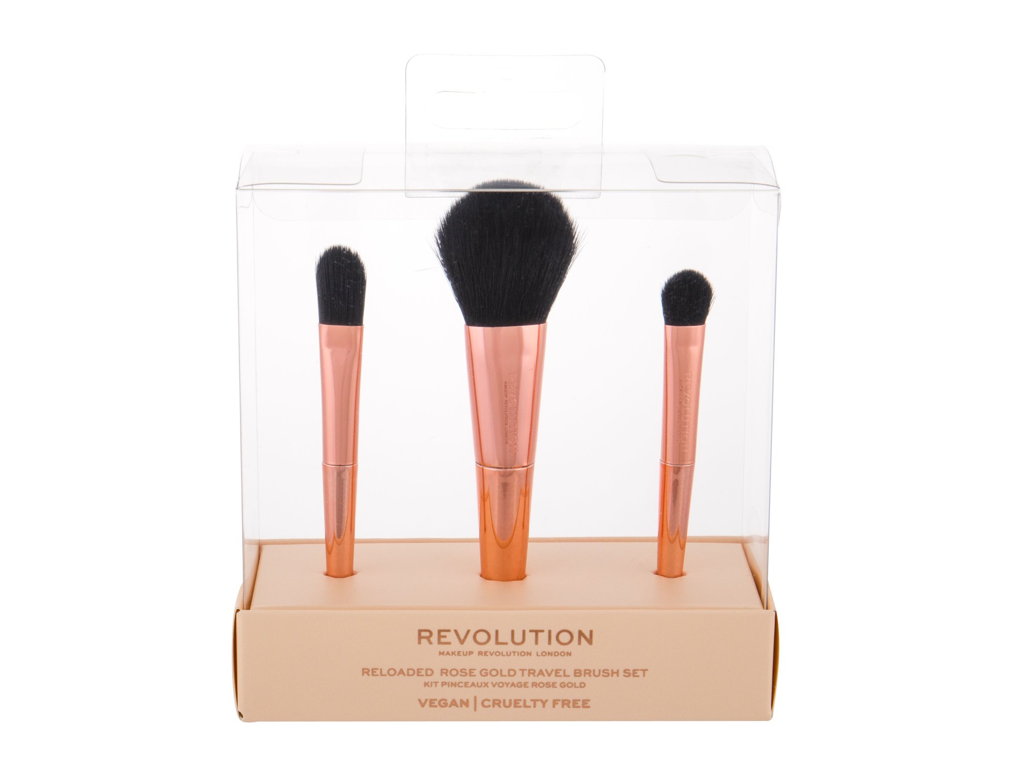 Makeup Revolution London Re-loaded 1vnt Reloaded Rose Gold Travel Brush Set, 3 pcs teptukas Rinkinys