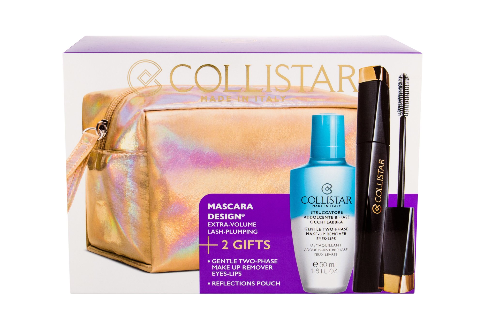 Collistar Design 11ml Mascara 11 ml + Gentle Two Phase 50 ml + Cosmetic Bag blakstienų tušas Rinkinys