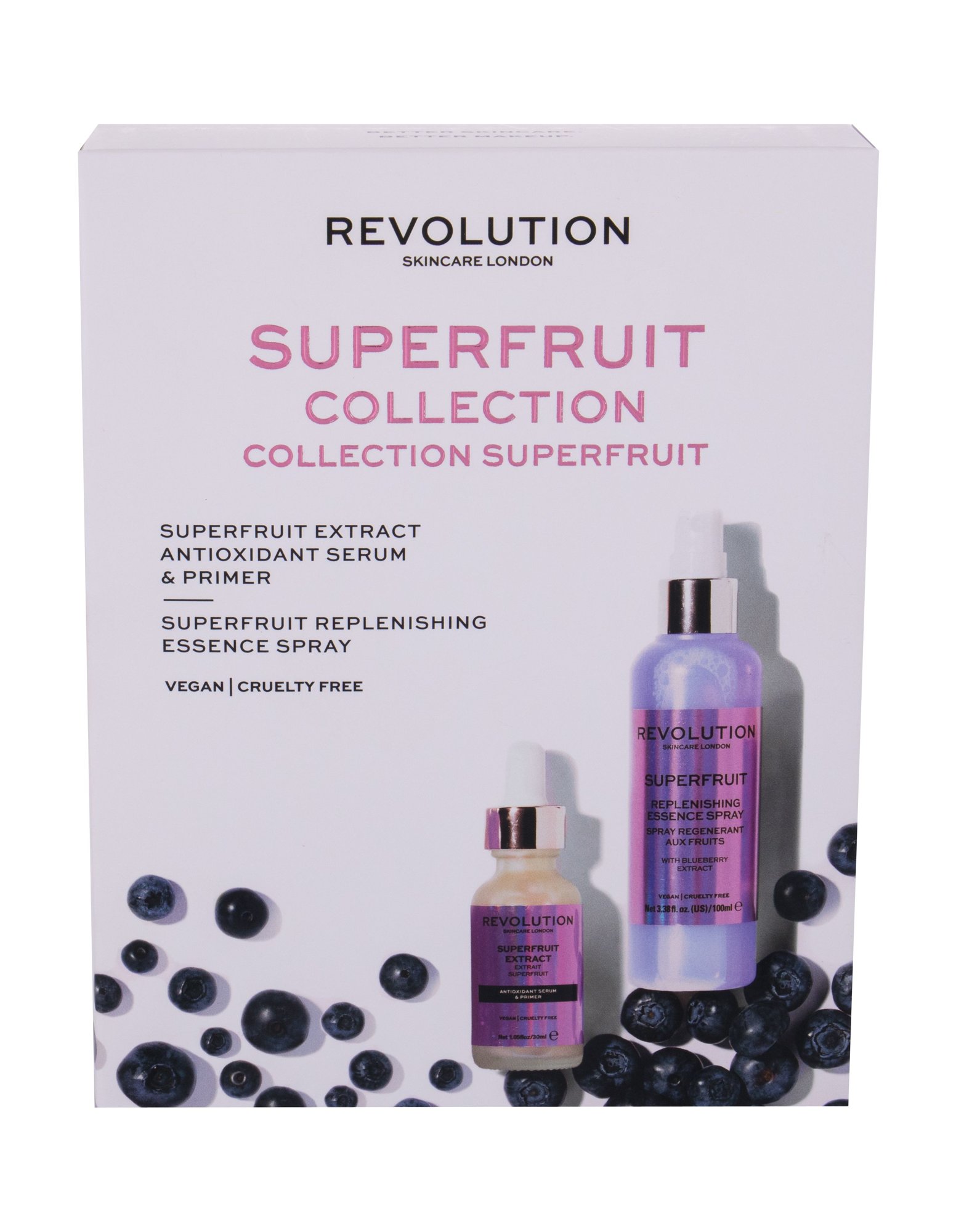 Makeup Revolution London Skincare Superfruit Extract 30ml Facial Serum 30 ml + Hydrating Facial Spray 100 ml Veido serumas Rinkinys (Pažeista pakuotė)