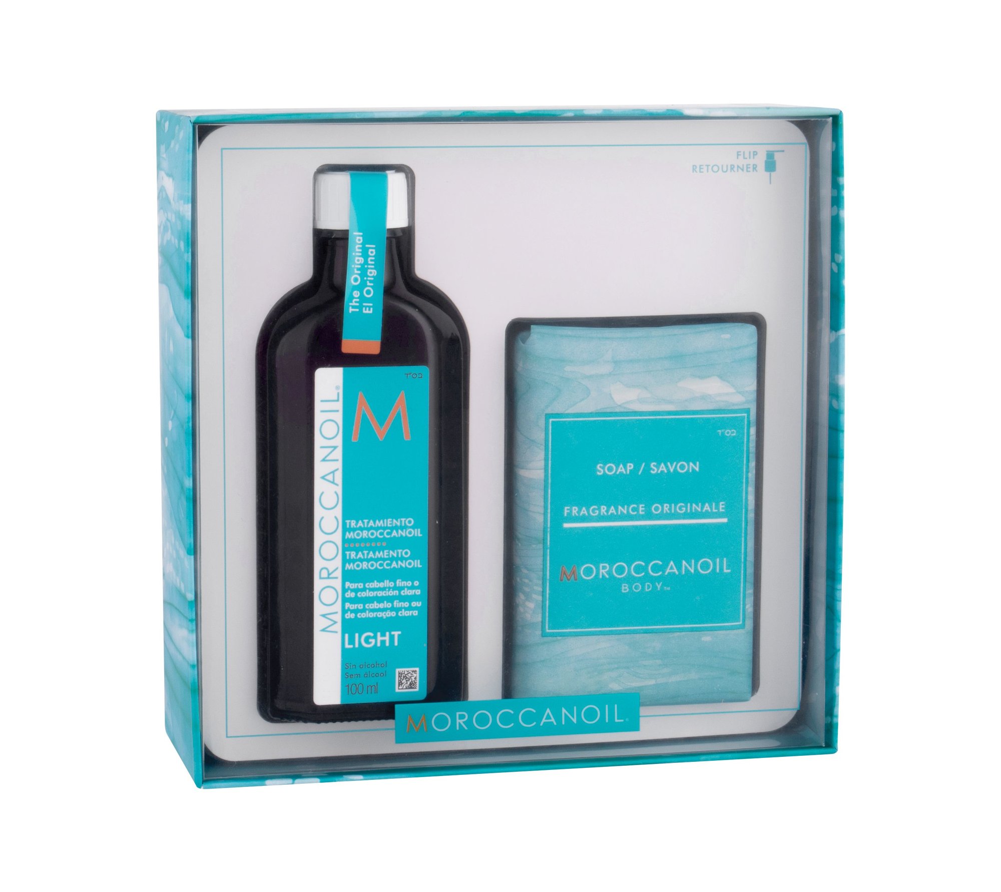 Moroccanoil Treatment Light 100ml Hair Oil 100 ml + Soap Body Fragrance Originale 200 g plaukų aliejus Rinkinys