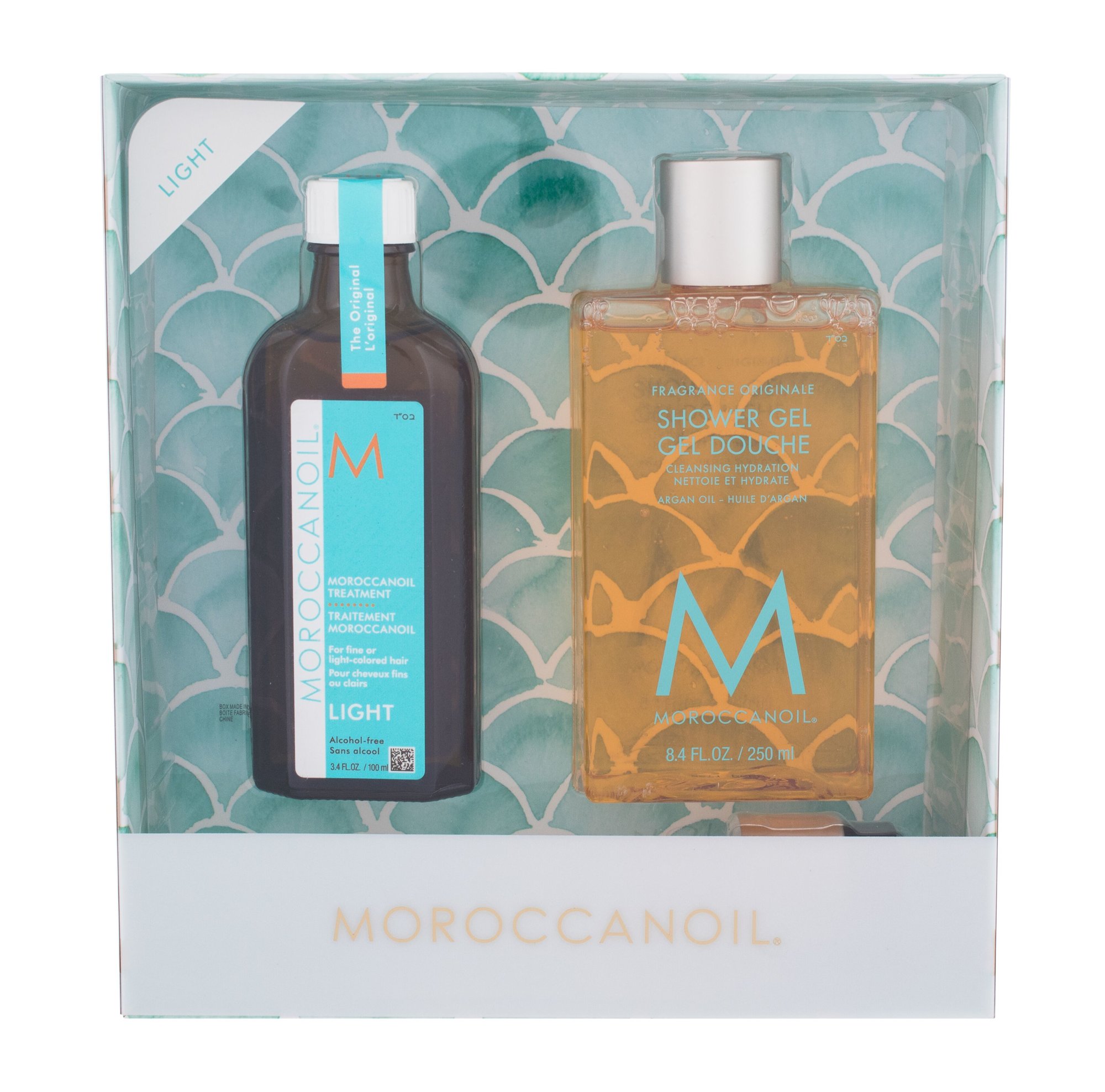 Moroccanoil Treatment Light 100ml Hair Oil 100 ml + Shower Gel Fragrance Originale 250 ml + Dosing Pump plaukų aliejus Rinkinys