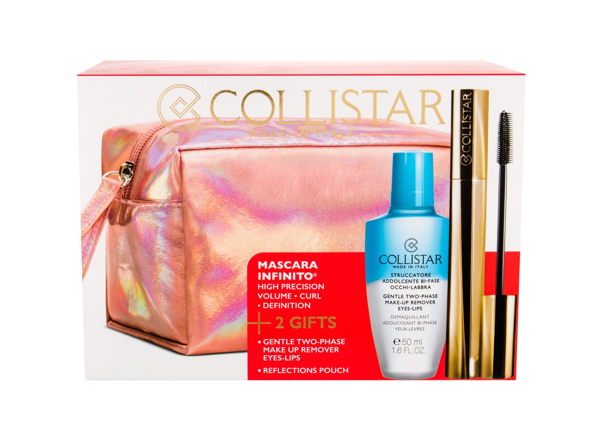 Collistar Infinito 11ml Mascara 11 ml + Gentle Two Phase 50 ml + Cosmetic Bag blakstienų tušas Rinkinys (Pažeista pakuotė)