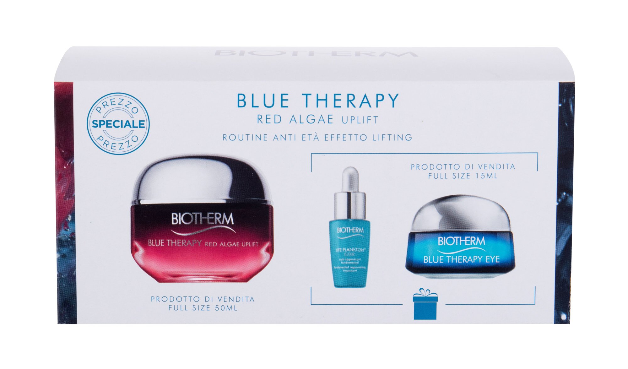 Biotherm Blue Therapy Red Algae Uplift 50ml Day Care 50 ml + Eye Care 15 ml + Life Plankton Skin Serum 7 ml dieninis kremas Rinkinys (Pažeista pakuotė)