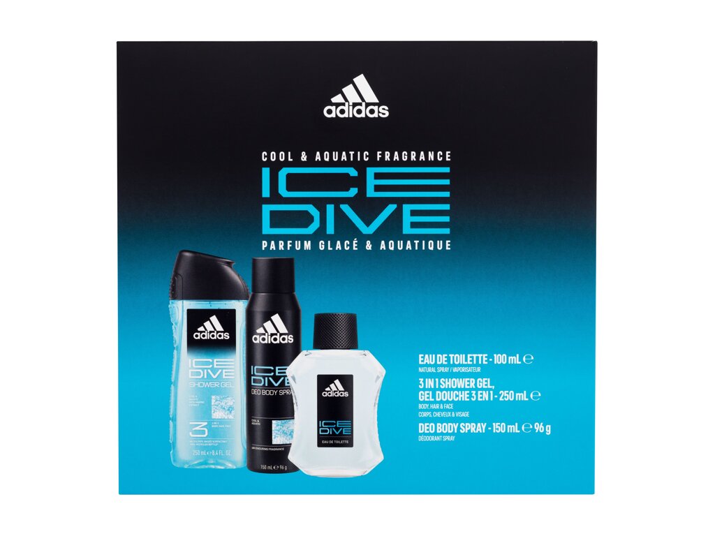Adidas Ice Dive 100ml Edt 100 ml + Deodorant 150 ml + Shower Gel 250 ml Kvepalai Vyrams EDT Rinkinys (Pažeista pakuotė)