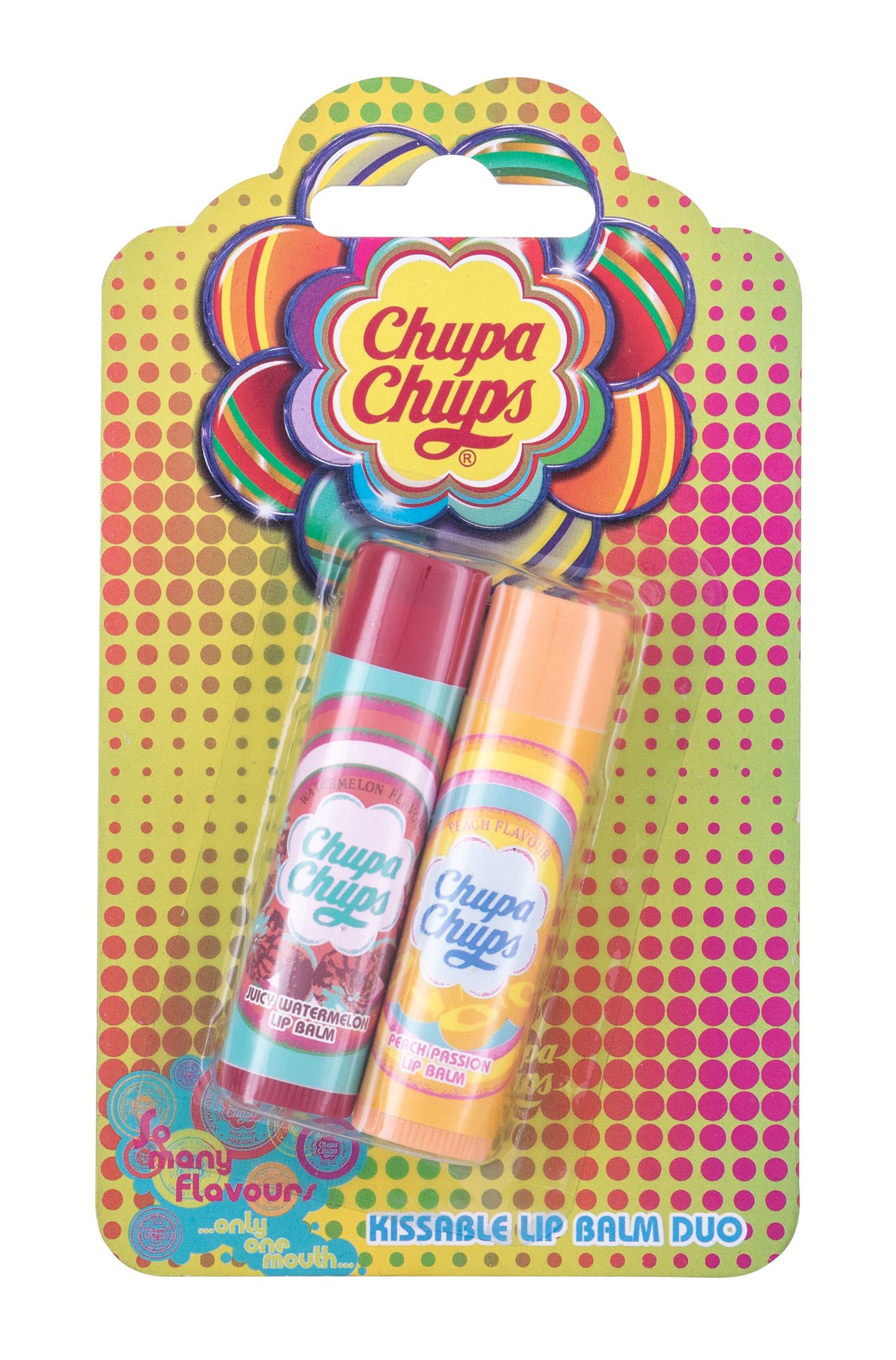 Chupa Chups Lip Balm 4g Lip Balm 4 g + Lip Balm 4 g Peach Passion lūpų balzamas Rinkinys